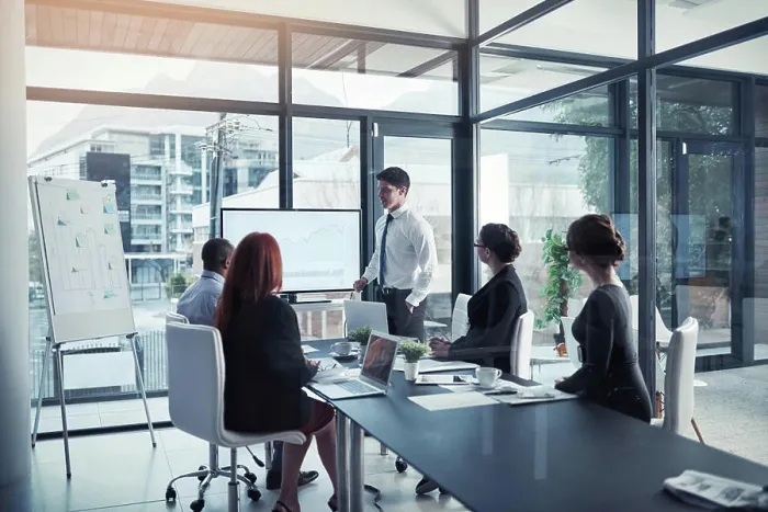 Framed Print : Presentation, training and team building meeting for a report or corporate workshop in a startup company