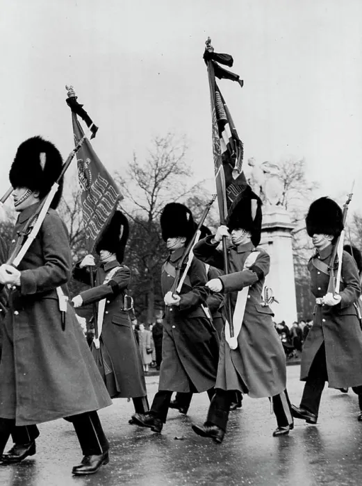Framed Print : Proclamation Day A detachment of the brigade of guards marching with colours draped with crepe to St Framed Print : Proclamation Day A detachment of the brigade of guards marching with colours draped with crepe to St