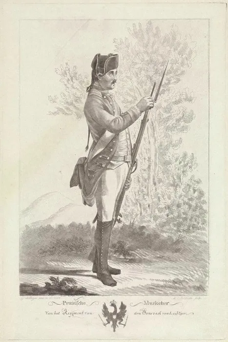 Framed Print : Prussian musketeer with musket and bayonet, Mathias de Sallieth, 1764 - 1791 Framed Print : Prussian musketeer with musket and bayonet, Mathias de Sallieth, 1764 - 1791