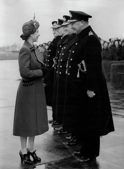 Framed Print : The Queen Visits Her Naval Airmen - The Queen chatting with commodore Sir Aubrey St Framed Print : The Queen Visits Her Naval Airmen - The Queen chatting with commodore Sir Aubrey St