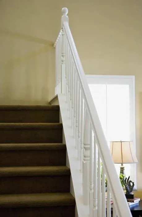 Framed Print : Railing along carpeted staircase