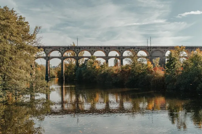 Framed Print : Railway Bridge with river in Bietigheim-Bissingen
