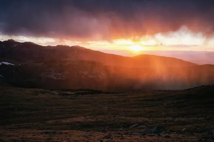 Framed Print : Rain showers mix with the Sunset, Colorado