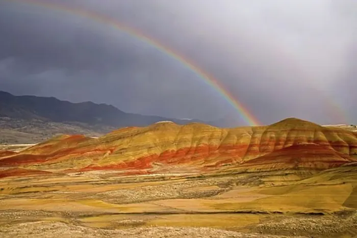 Framed Print : Rainbow over hills, Painted Hills, John Day Fossil Beds National Monument, Oregon, USA Framed Print : Rainbow over hills, Painted Hills, John Day Fossil Beds National Monument, Oregon, USA