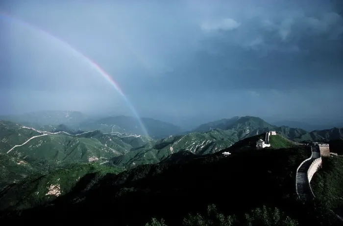 Framed Print : Rainbow over the hills on the southern edge of the Mongolian plain next to the Great Wall of China