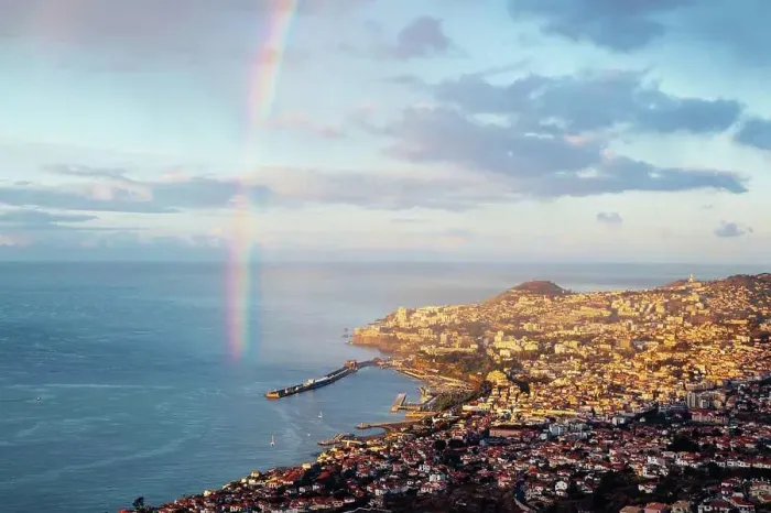 Framed Print : Rainbow Over Island in Portugal Framed Print : Rainbow Over Island in Portugal