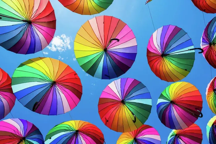 Framed Print : Rainbow umbrella colorful rainbow