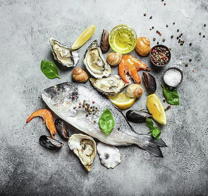 Framed Print : Raw fish Dorado and fresh seafood oysters Framed Print : Raw fish Dorado and fresh seafood oysters