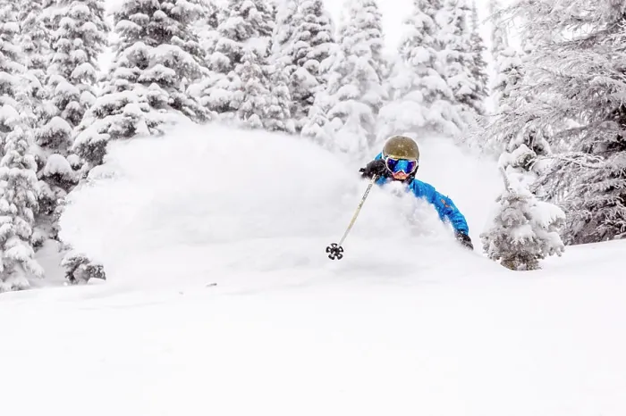 Framed Print : Ray Peacock skiing in fresh powder at Whitefish Mountain Resort in Montana, USA (MR)