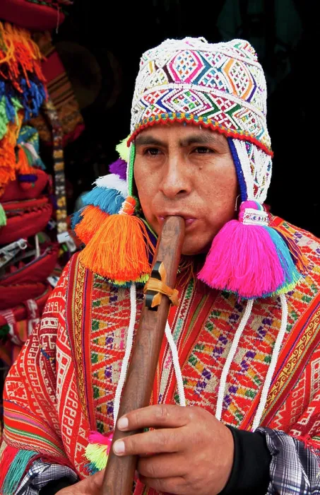 Framed Print : Real Shaman religious man playing music in small town of Pisaq Peru (MR)