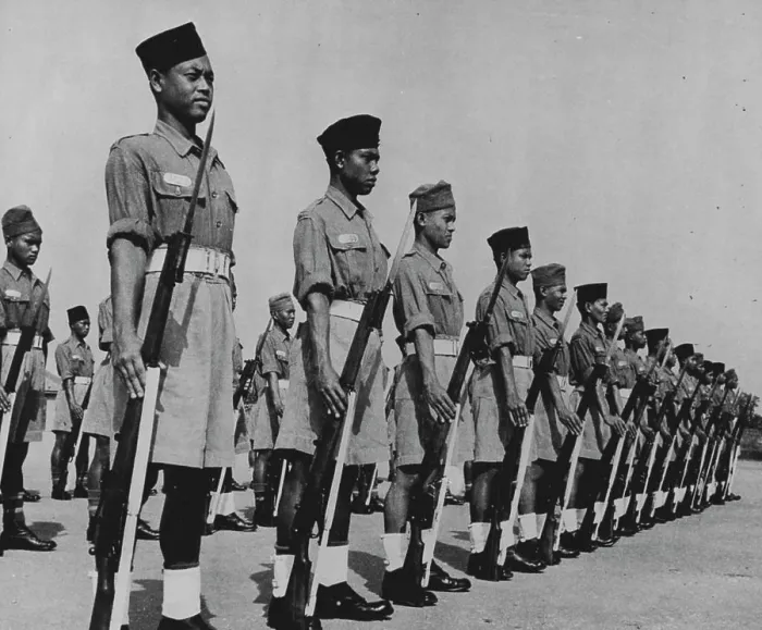 Framed Print : Recruits at musketry drill on the parade ground. May 01, 1950. (Photo by British Official Photograph)