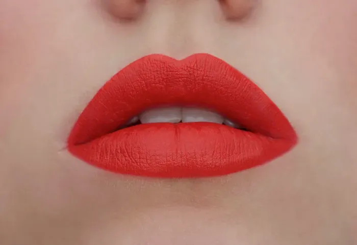 Framed Print : Made up red lips, close-up
