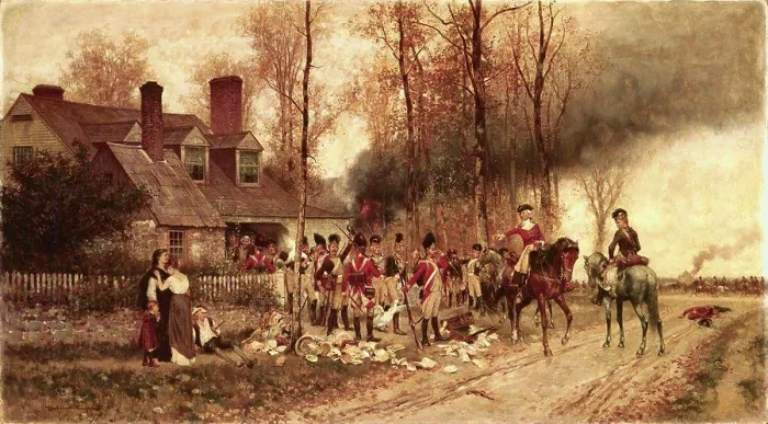 Framed Print : Redcoats Sack A New England Alfred Thompson (1840-1896 British)