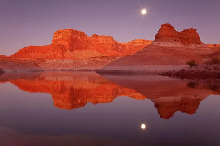 Framed Print : Reflection of cliffs in the lake, Lake Powell, Face Canyon, Glen Canyon National Recreation Area, Utah, USA