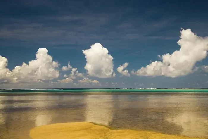 Framed Print : Reflection of clouds in the sea, Moorea, Tahiti, French Polynesia