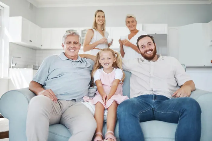 Framed Print : Relax, smile and portrait of happy big family sitting on sofa in the living room of their home Framed Print : Relax, smile and portrait of happy big family sitting on sofa in the living room of their home