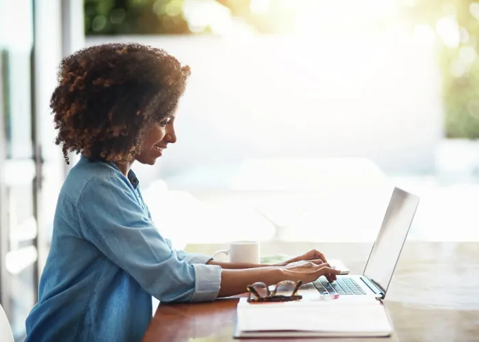 Framed Print : Remote work, typing and happy woman at laptop for email Framed Print : Remote work, typing and happy woman at laptop for email