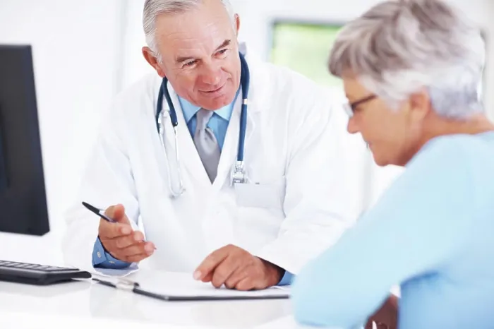Framed Print : Results, senior patient and consultation with happy doctor for exam report Framed Print : Results, senior patient and consultation with happy doctor for exam report