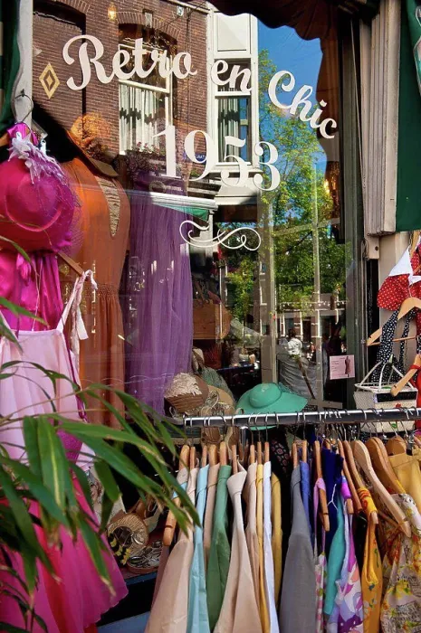 Framed Print : Detail of retro clothing shop; Amsterdam, Holland