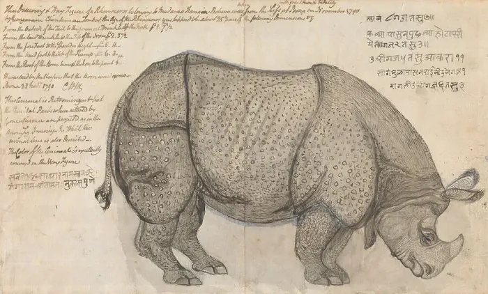 Framed Print : Rhinoceros Peshwa's Menagerie Poona Gangaram Chintaman Tambat