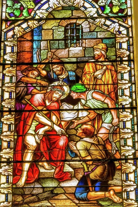 Framed Print : Romans Mocking Jesus Christ Stained glass Saint Mary's Catholic Church, San Antonio, Texas. Built in 1857 Framed Print : Romans Mocking Jesus Christ Stained glass Saint Mary's Catholic Church, San Antonio, Texas. Built in 1857