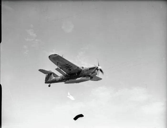 Framed Print : The Royal Navy during the Second World War A Fairey Barracuda Mk III carrying the lifeboat before the demonstration