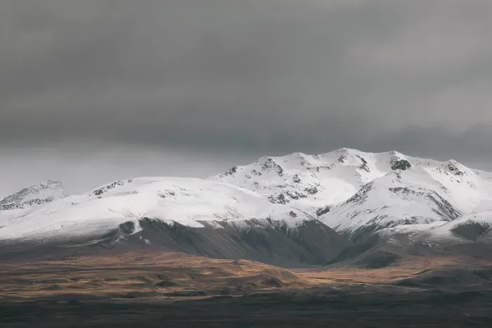 Framed Print : Rugged alpine mountains with snow capped peak South Island New Zealand