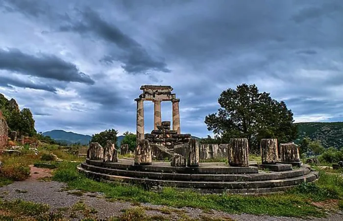 Framed Print : Ruins of Tholos of ancient Greek goddess Athena Pronaia in Delphi