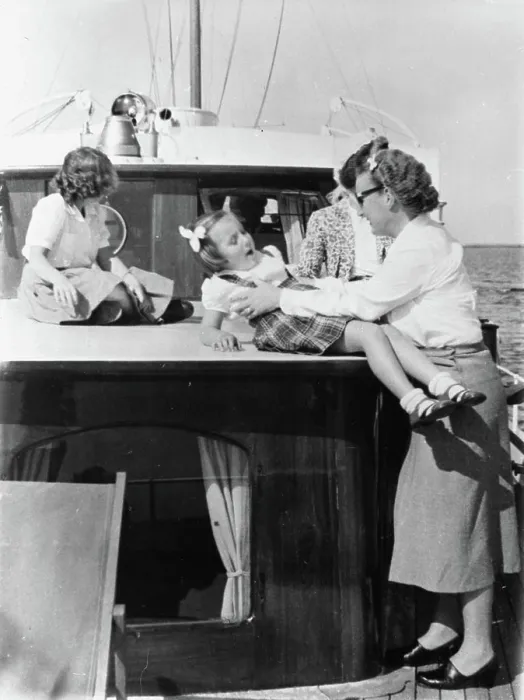 Framed Print : RVD / Royal House photo collection. Queen Juliana with the Princesses Beatrix and Margriet on the boat, 1948. 1948 Framed Print : RVD / Royal House photo collection. Queen Juliana with the Princesses Beatrix and Margriet on the boat, 1948. 1948