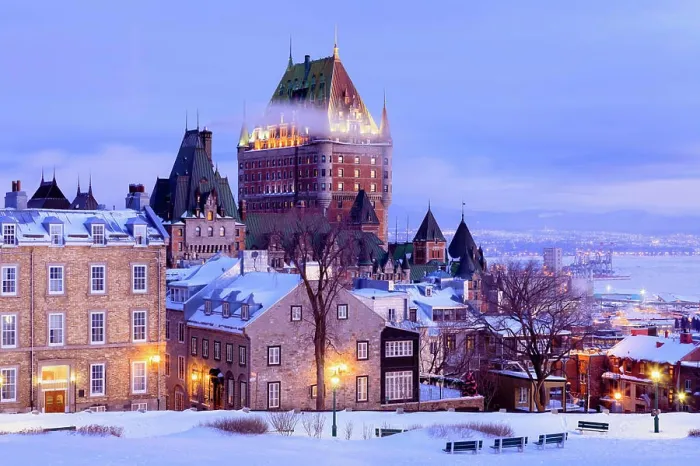 Framed Print : Saint-Denis Street And Chateau Frontenac At Dawn In Winter; Quebec City Quebec Canada Framed Print : Saint-Denis Street And Chateau Frontenac At Dawn In Winter; Quebec City Quebec Canada