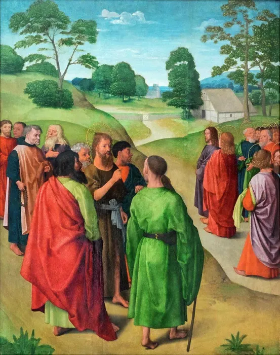 Framed Print : Saint John the Baptist Pointing Out Christ as the Lamb of God c. 1500 Oil on wood artist unknown