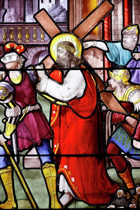 Framed Print : Saint Leonard church. Stained glass. Way of the cross. Sation 2. Jesus takes up his Cross. Honfleur. France Framed Print : Saint Leonard church. Stained glass. Way of the cross. Sation 2. Jesus takes up his Cross. Honfleur. France