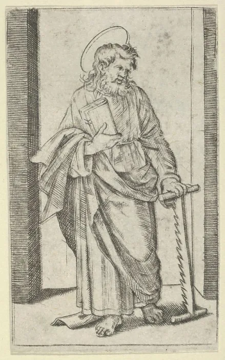 Framed Print : Saint Simon, a saw in his lowered left hand