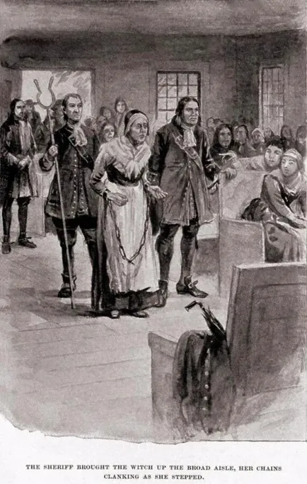 Framed Print : Salem Witch Trials. Elderly Rebecca Nurse in heavy chains after her conviction for witchcraft in June 1692