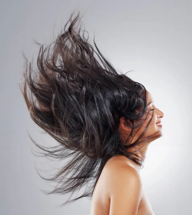Framed Print : Salon, woman and hair flip in studio with happiness for keratin treatment Framed Print : Salon, woman and hair flip in studio with happiness for keratin treatment