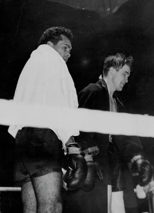 Framed Print : Sands Outclassed by American -- Dave Sands (left) and Tommy Yarosz leaving the ring after their fight Framed Print : Sands Outclassed by American -- Dave Sands (left) and Tommy Yarosz leaving the ring after their fight