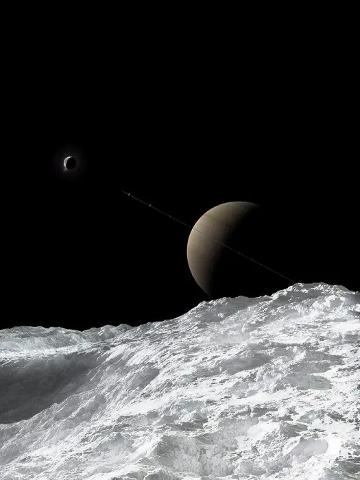 Framed Print : Saturn and Enceladus as seen from the moon Tethys Framed Print : Saturn and Enceladus as seen from the moon Tethys