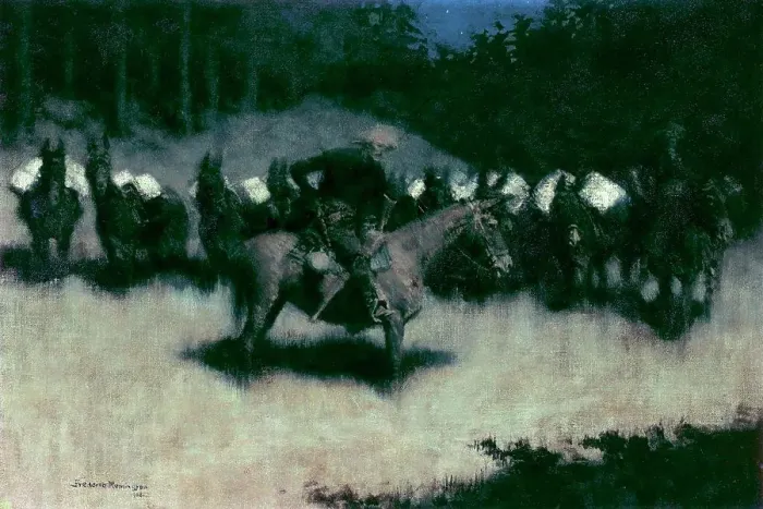 Framed Print : Scare In A Pack Train 1908 Frederic Remington (1861-1909 American) Oil on canvas Framed Print : Scare In A Pack Train 1908 Frederic Remington (1861-1909 American) Oil on canvas
