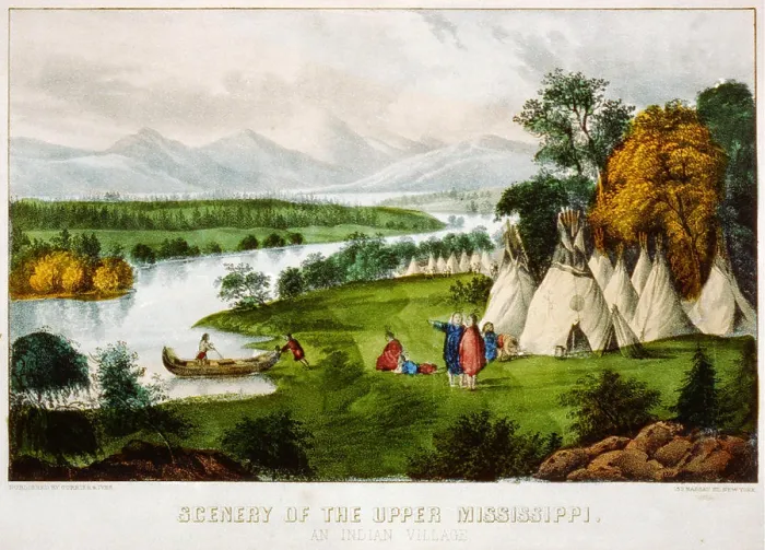 Framed Print : Scenery of the upper Mississippi an Indian village ca 1856-1907 printed