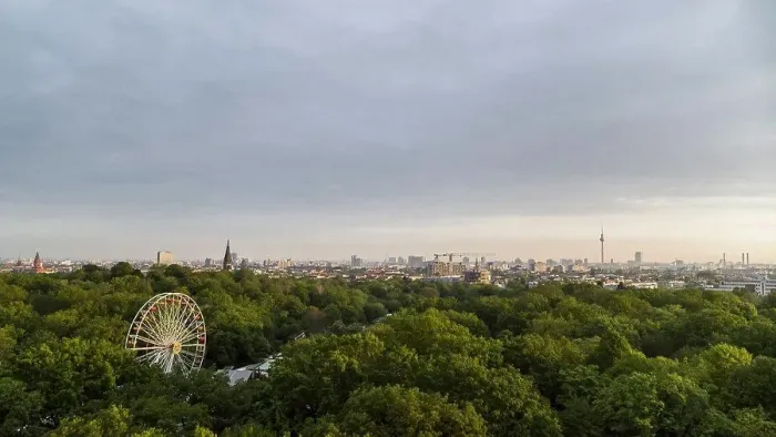 Framed Print : Scenic view Volkspark Friedrichshain park and Berlin cityscape, Berlin