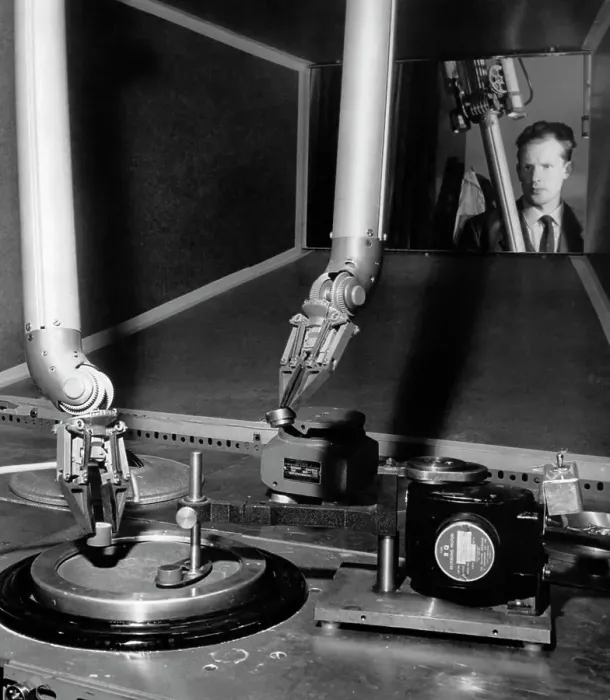 Framed Print : Scientist observing laboratory equipment in a metallurgy laboratory