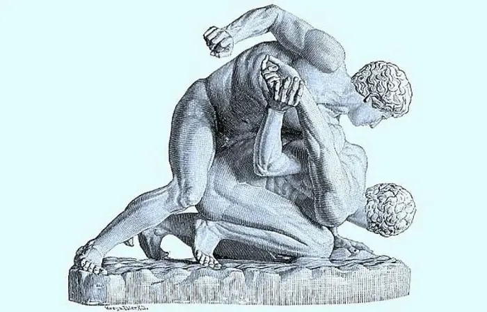 Framed Print : Sculpture, digital improved reproduction of an original print 1880 depicting a group of wrestlers Framed Print : Sculpture, digital improved reproduction of an original print 1880 depicting a group of wrestlers