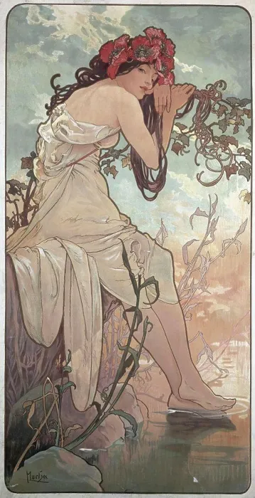 Framed Print : Four Seasons-Summer c. 1896 Alphonse Marie Mucha (1860-1939 / Czech) Bibliotheque Forney