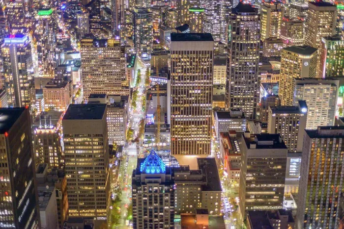 Framed Print : Seattle Skyline At Night From Above