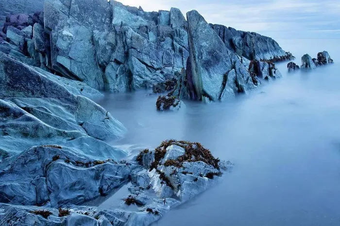 Framed Print : Sedimentary rocks along coast, Batsfjord, Persfjord, Varanger, Finnmark, Norway