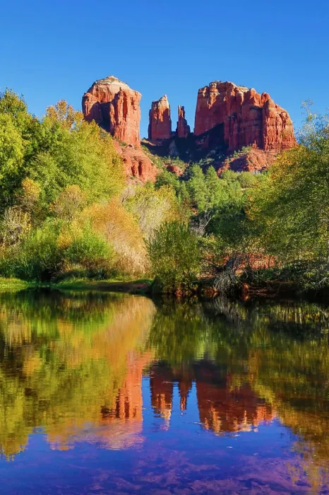 Framed Print : Sedona and the Red Rock Crossing with river reflecting the red rock