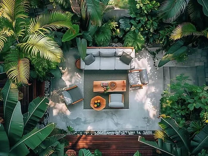 Framed Print : A serene courtyard with tropical plants Framed Print : A serene courtyard with tropical plants