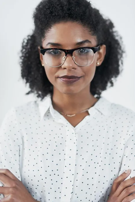 Framed Print : Serious, business and portrait of black woman with arms crossed in studio isolated on white background