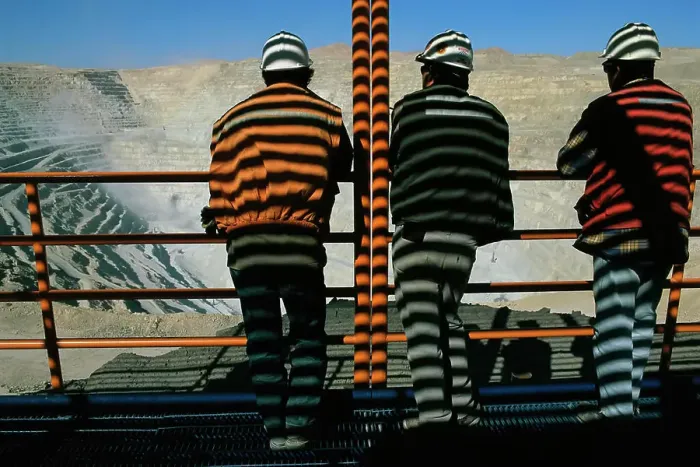 Framed Print : Shadows line the backs of miners at the Chuquicamata Copper Mine in Chile; Chile Framed Print : Shadows line the backs of miners at the Chuquicamata Copper Mine in Chile; Chile