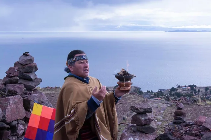 Framed Print : Shamanic ceremony, Island of Amantani, Lake Titicaca, Peru